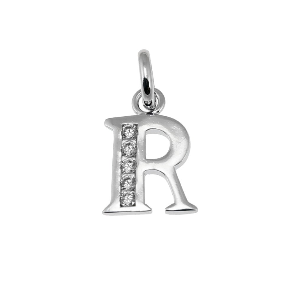 NKlaus silver 925 sterling silver pendant rhodium plated with zirconia letter R 5138