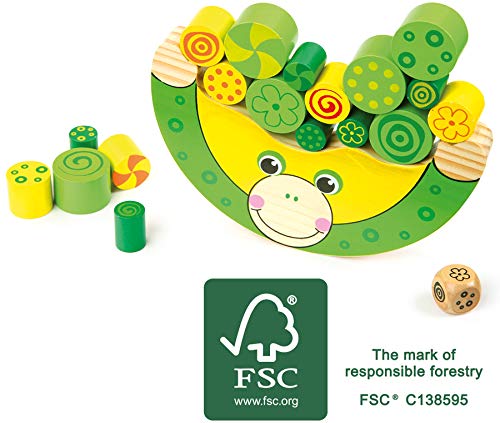 Small Foot Balancierfrosch aus natürlichem Holz, 100% FSC-Zertifiziert. Motorikspielzeug inkl. Würfel, für Kinder ab 3 Jahren. 11058, Mehrfarbig – Bild 7