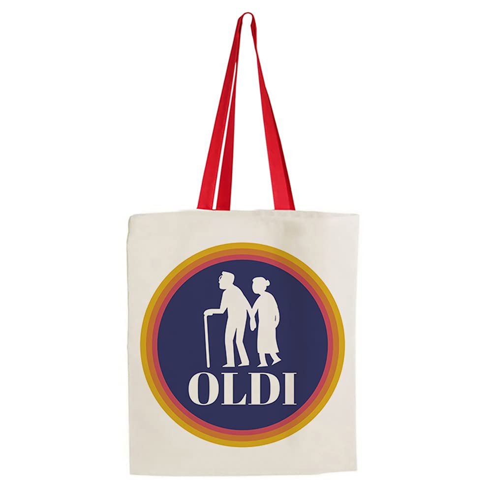 Getagift Oldi Gift for Grandpa/Grandma Fathers Day/Mothers Day Birthday Christmas Funny Gift Presents Celebration Cotton Shopping Bag, Tote Bag. (Red Handle)