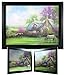 3D Pastoral Scene Picture - Country Cottage with Trees & Horses Grazing - Black Framed Artwork - 3D Holographic Wall Art