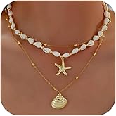 XaiYimee Layered Beach - Inspired Gold Necklace Set for Women - Seashell & Starfish Charm Necklaces, Ideal Beach Jewelry