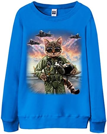 Sweatshirt - US Air Force F22 Raptor Fighter Pilot as Cat Ocean Blue XX-Large