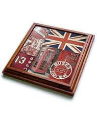 3dRose trv_268493_1 Black And White Bamboo Graphic Trivet With Tile, 8