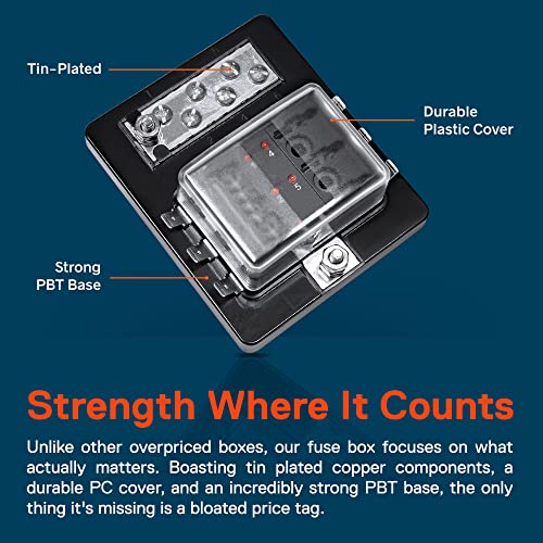 6 Way Blade Fuse Box with Ground Negative Bus bar for Automotive [ATC/ATO Blade Fuses] [100 Amp