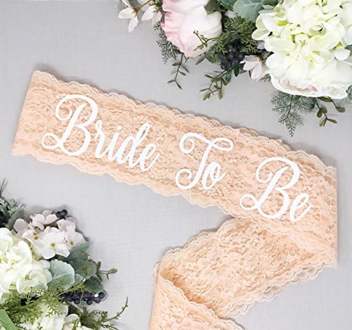 Lace Bachelorette Sash - Peach Lace - White Glitter "Bride To Be"