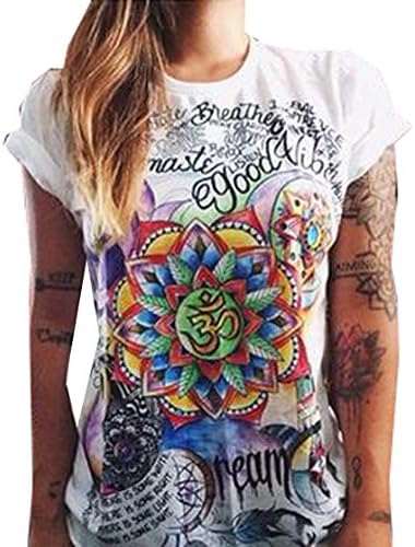 Womens Casual Tshirt Round Neck Graphic Printed Tee Tees M White