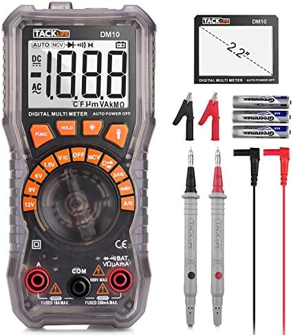 Multimeter, Tacklife DM10 Electrical Tester 2000 Counts Auto-Ranging Amp Volt Ohm Meter Diode and Continuity Tester Voltage Detector with LCD Display and Backlight