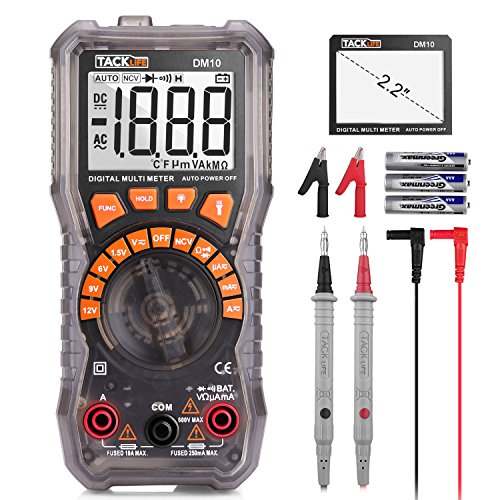 Digital Multimeter, Tacklife DM10 Battery Tester, Multimeter Tester 1.5V/6V/9V/12V Volt Meter, Auto-Ranging Digital Multimeter, Diode, Resistance, Capacitance Meter, Voltage Converter 2.2 Inch LCD