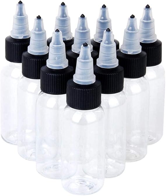 10pcs Tattoo Ink Bottles Empty Clear 90ml Refillable Plastic Bottles with Twist Cap for Shop