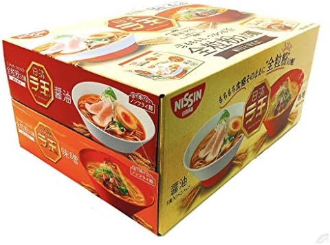 Nissin - Raoh Japanese Instant Ramen Noodles 20 Bowls. Soy Sauce Taste 10 Bowls (5 Bowls X 2), Miso Taste 10 Bowls (5 Bowls X 2)