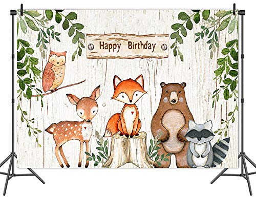 Fanghui 7x5FT Summer Woodland Animals Photography Backdrop Baby Shower Happy Birthday Party Banner Supplies Forest Animals Jungle Background Photo Booth Props