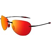 JULI Sports Polarized Aviator Sunglasses for Men Women Tr90 Rimless Frame for Running Fishing Golf Surf Driving(Red)