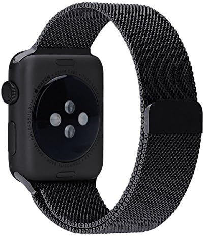 YSH Milanese Loop Stainless Steel Replacement iWatch Band with Magnetic Closure Clasp for Apple Watch Sport&Edition 42MM-Black
