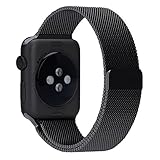 YSH Milanese Loop Stainless Steel Replacement iWatch Band with Magnetic Closure Clasp for Apple Watch Sport&Edition 42MM-Black