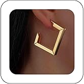 Iaceble Gold Square Dangle Hoop Earrings Geometric Hoop Earrings Hollow Square Drop Earrings Minimalist Chunky Square Earrings Square Half Hoop Earrings Jewelry for Women