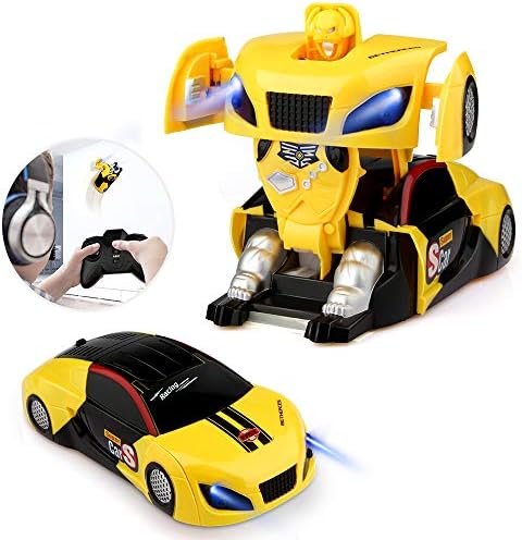 Baztoy Converter Toys Remote Control Car on Wall for Boys Girls Age of 3, 4, 5, 6,7,8-16 Year Old Gifts One-Button Deformation 360° Rotating RC Robot Cars with LED Light Intelligent Vehicle