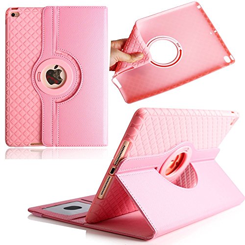 Xiaoai Apple iPad 2018 9.7/2017 9.7/iPad Air 2/iPad Air 9.7 inch Case,360 Degrees Rotating Multi Angles Slim Stand with Auto Sleep/Wake and Card Slots Smart Detachable Cover (Pink)