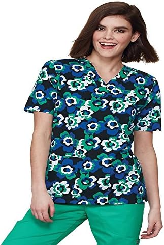 Women's 2 Pocket Floral Bloom Scrub Top Womans MEDIUM