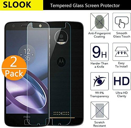 Moto Z / Moto Z Droid Glass Screen Protector,[2 Pack]Slook(0.3mm 9H 2.5D) Tempered Glass Screen Protector Shield For Motorola Moto Z / Moto Z Droid-2 Pack