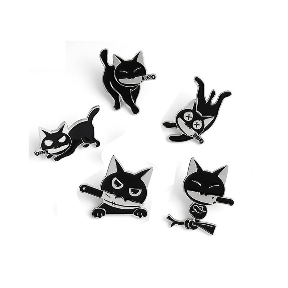5pcs Killer Cat Enamel Pin s Funny Animal Kitty Knife Badge for Shirt Coat Brooch Cartoon Brooches Jewelry Gifts for Friends Kids