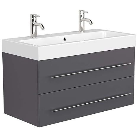 Lomadox Badezimmer Doppel Waschtisch Aus Mineralguss Breite 100cm
