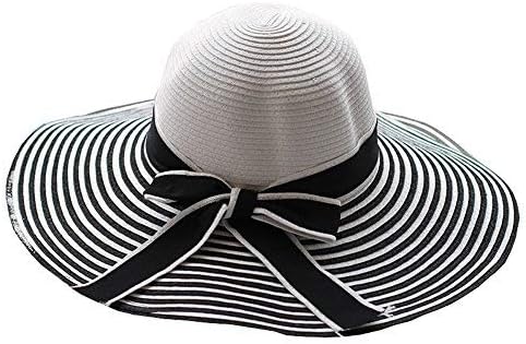Women Large Wide Brim Floppy Bow Beach Sun Visor Shade Straw Hat Cap Black White Apparel