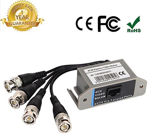4 Channel Video Balun Transceiver ,BNC Cable to UTP Passive Coax Transmission Unshield CAT5 RJ45 Compatible via Twisted Pair with HD CVI TVI AHD Signal for CCTV Security Camera System