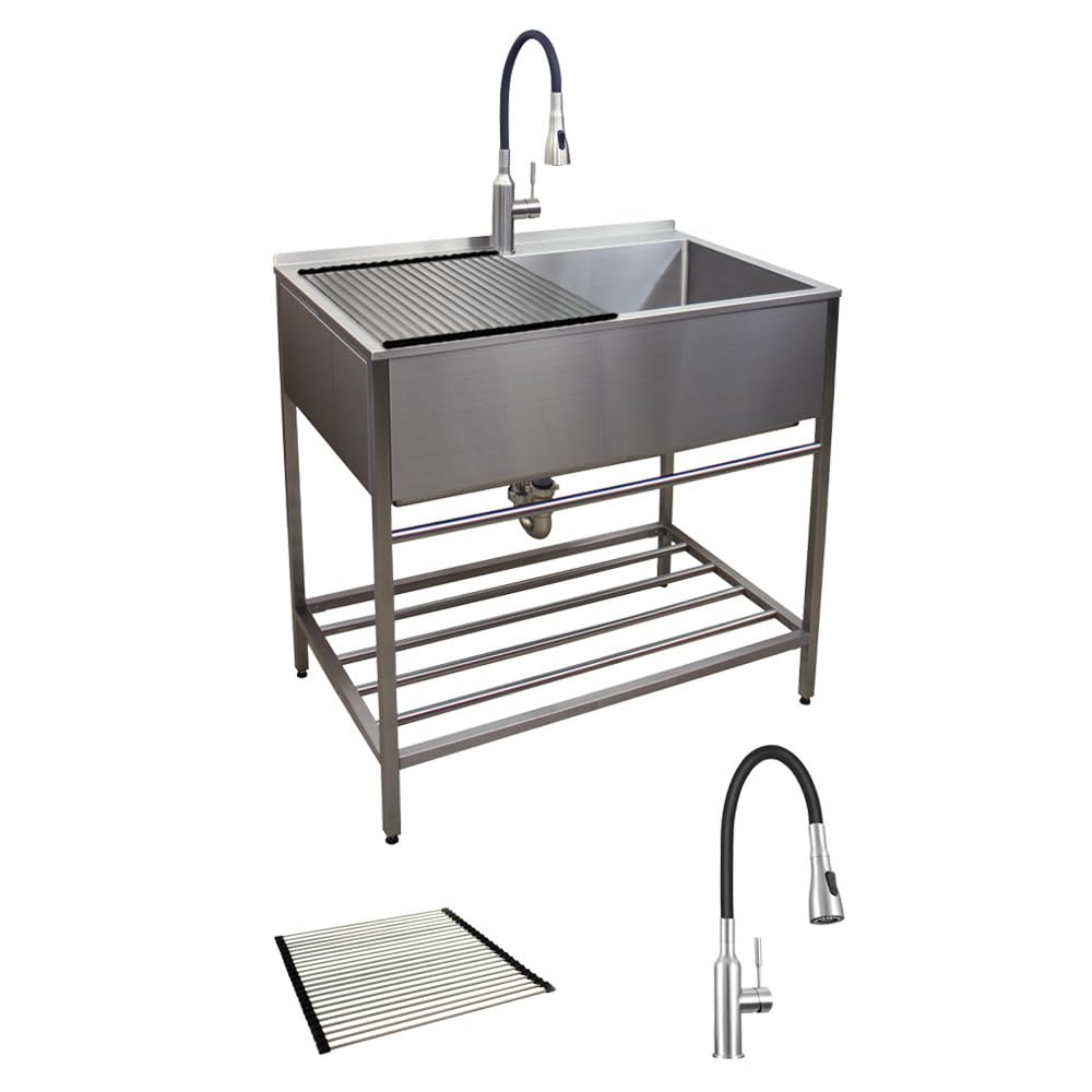 Photo 1 of *PARTIAL SET*
Transolid TFH-3622-SS 36 in. x 22 in. x 34.3 in. Stainless Steel Laundry Sink with Wash Stand in Brushed Satin