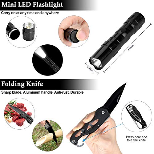 XUANLAN Emergency Survival Kit 13 in 1, Outdoor Survival Gear Tool with Survival Bracelet, Fire Starter, Whistle, Wood Cutter, Water Bottle Clip, Tactical Pen for Camping, Hiking, Climbing - Thumbnail 2