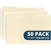 Blue Summit Supplies 50 File Folders, 11x17, 1/3 Cut Tab, Manila | 14pt, 11 x 17 in, 1/3 Cut Tab, for Blueprints, Plans, Drawings, and Large-Format Document Filing