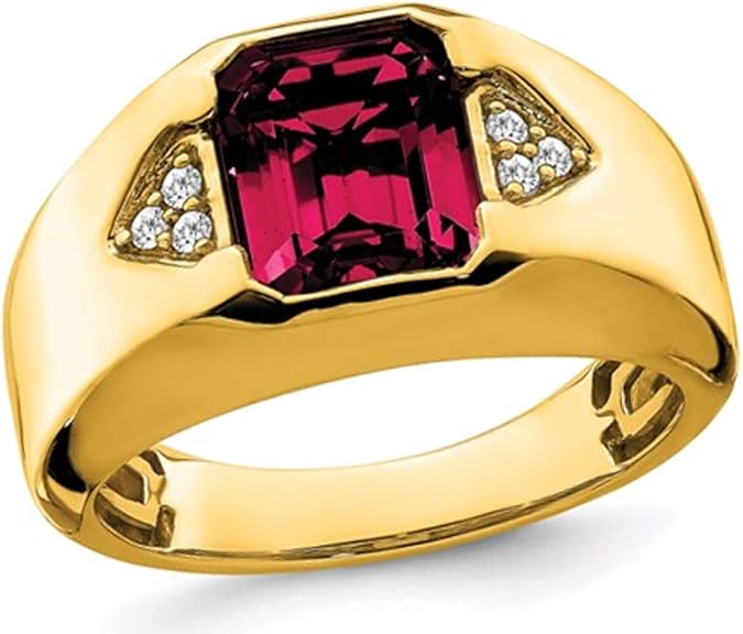 Mens 3.75 Carat (ctw) Lab Created EmeraldCut Ruby Ring in 14K Yellow Gold with