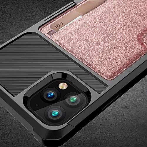 iPhone 11 Pro 2019 5.8 Case, Ranyi Carbon Fiber Wallet Case with Credit Card Holder Slot Shock Absorbing Resilient TPU Rubber Defender Protective Case for Apple 2019 5.8 Inch iPhone 11 Pro (Pink) - Thumbnail 5
