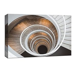 Canvas Wall Art Modern Architechture Round Stairs Woodern Floor Painting Artwork for Home Decor Framed 12x18 inches