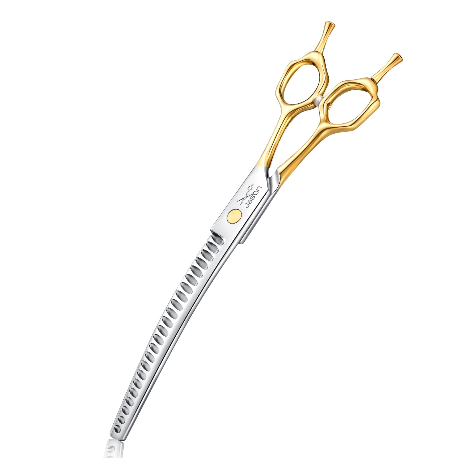 JASON 8 Inch Curved Chunker Scissors for Dog 23 Teeth Professional Downward Curved Chunker Shears Japanese 440C Stainless Steel Dog Grooming Scissor with Symmetrical Handle