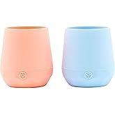 WeeSprout Silicone Baby Training Cups - Set of 2 Soft Silicone Cups - 2 oz Open Cup for Baby 6+ Months - Non-Slip Grip, Weighted Base - Gentle on Gums &amp; Teeth (Pastel Blue &amp; Pastel Coral)
