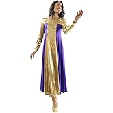 Danzcue Womens Metallic Color Block Long Sleeve Praise Dance Dress