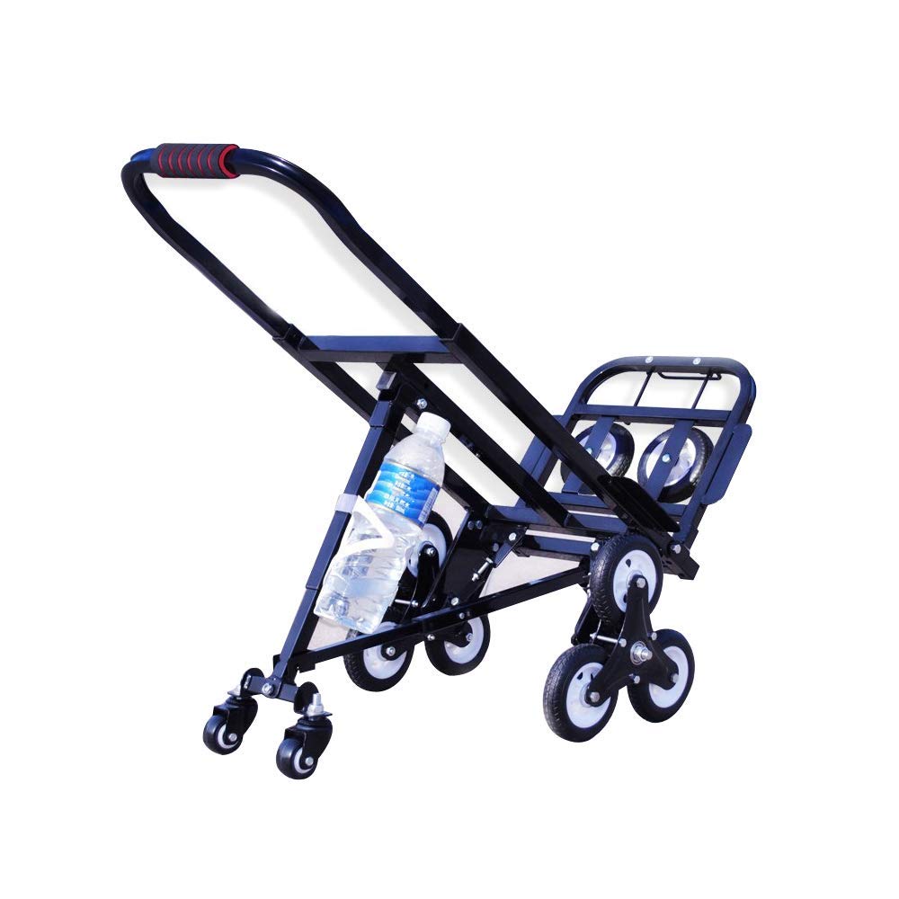 INTBUYING Foldable Folding Portable Stair Climbing Hand Truck Luggage Cart,420LBS Capacity Handcart Luggage Cart with 6 Wheels and 2 Backup Wheels (Black)-with 2 Casters