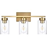 A1A9 3-Light Bathroom Vanity Light, Modern Brushed Gold Wall Lights with Clear Glass Shades, Bathroom Wall Sconce Lamp for Mi