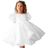JOJECO Toddler Flower Girl Dresses for Wedding Organza Puff Sleeve Prom Ball Gown for Girls Formal Party