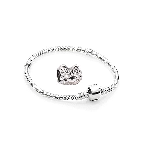 Charms Silber Katze - 1 Armband und 1 Anhänger Edelstahl Starter Set Angebot - Damen Schmuck bettelarmband Pandora Style Komp