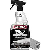 Weiman Quartz &amp; Stone Countertop Cleaner and Polish, 24 Oz with Towel | UV Shield Technology, Removes Grease, Watermarks, Grime, Prevent Yellowing &amp; Fading, Streak-Free, Citrus Scent