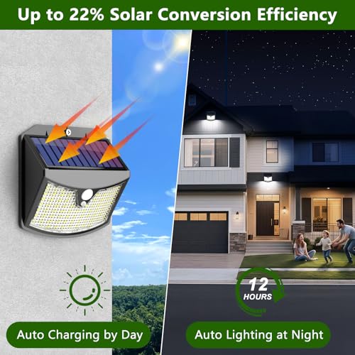 Giliwosy Outdoor Solar LED Light, 3 Modes IP65 Waterproof Outdoor LED Spotlight with Motion Sensor, Outdoor Solar Lamp for Garden, Wall, Garage (2 Pieces Cool White)