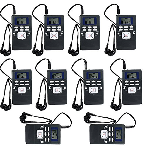 TIVDIO HRD-102 Portable DSP FM Radio for Tour Guide System Tour Guiding Teaching Travel Simultaneous Translation Meeting Museum Visiting(10 Pack)