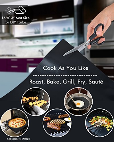 Ofargo BBQ Grill Mats, Non-Stick Reusable Grill Pads Heat Resistant 500°F, FDA-Approved Grilling Mats with 0.25mm Thickness Teflon for Gas Charcoal Electric Grill, Dishwasher Safe (Set of 3, Black) - Thumbnail 3