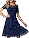 Aonour AR8006 Women's Vintage Floral Lace Elegant Cocktail Formal Swing Dress with Short Sleeve Navy S