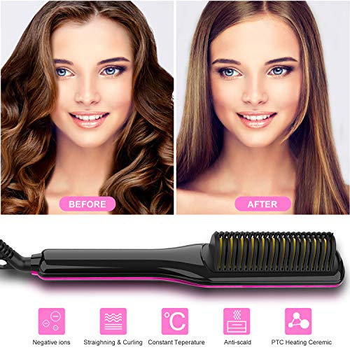Hair Straightener Brush - JURGEN K Ionic Hair Straightening Brush with Anti-Scald, Auto Temperature Lock, Auto-Off and MCH Ceramic Feature, Dual Voltage Hair Straightener Comb for Home, Travel & Salon - Thumbnail 4