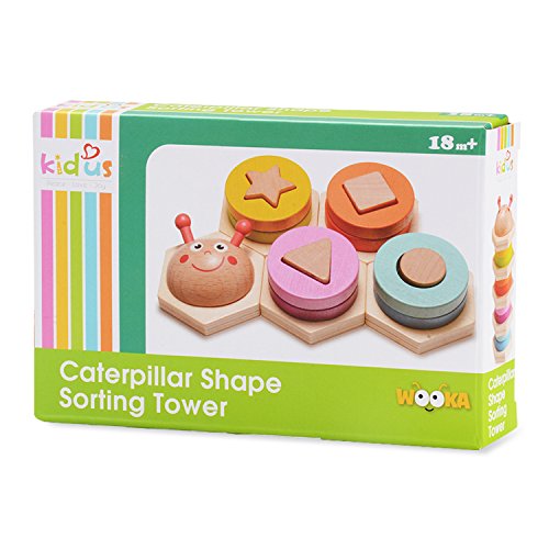 Wooka Wooden Geometric Sorting Puzzle, Stacking Toy for Toddlers, Learn Shapes and Colors