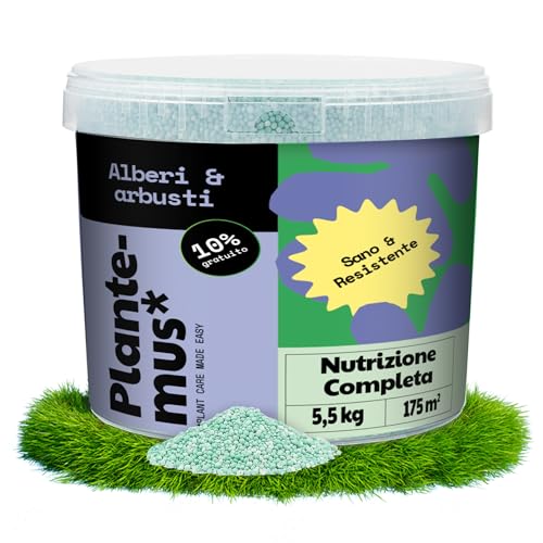 PLANTEMUS Concime per Alberi, Arbusti, Siepi e Piante da Esterno, Nutrizione Completa per la Vegetazione Esterna, Concime Granulare, 5.5 KG