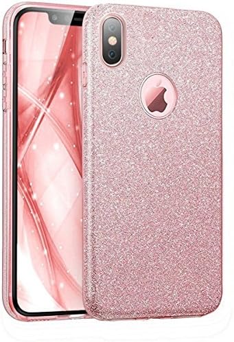 Golbsky iPhone X Case,Bling Glitter Sparkle Three Layer Shockproof Soft TPU Outer Cover Hard PC Inner Cover iPhone 10 (Rose Gold)