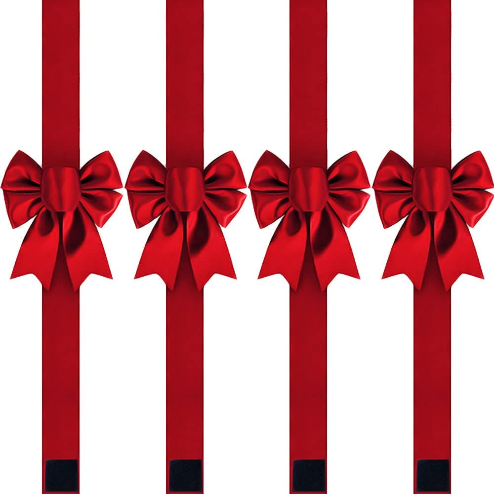 Bows & Ribbons - PBQOA Christmas Cabinet Bows Festive Ribbons Large X-Mas Door Ribbon Party Decorations, Red